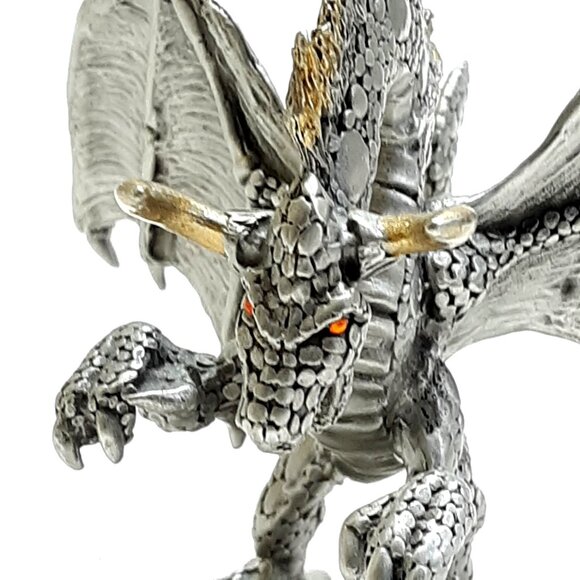 Rearing Fire Dragon 16-004 Iron Wind Metal 2004 Gold Tipped Horn Pewter Dragon - Picture 2 of 12